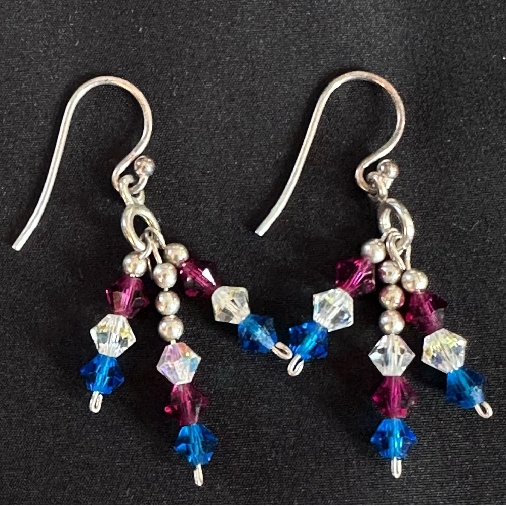 Sterling Silver and Red-White-Blue Fire Works Crystal Earrings by Shanstones!!